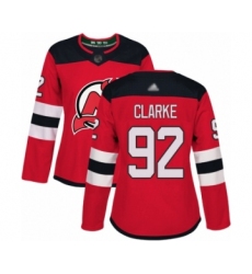 Women's New Jersey Devils #92 Graeme Clarke Authentic Red Home Hockey Jersey