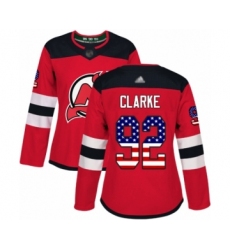 Women's New Jersey Devils #92 Graeme Clarke Authentic Red USA Flag Fashion Hockey Jersey