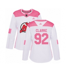 Women's New Jersey Devils #92 Graeme Clarke Authentic White Pink Fashion Hockey Jersey