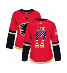 Women's Calgary Flames #17 Milan Lucic Authentic Red USA Flag Fashion Hockey Jersey