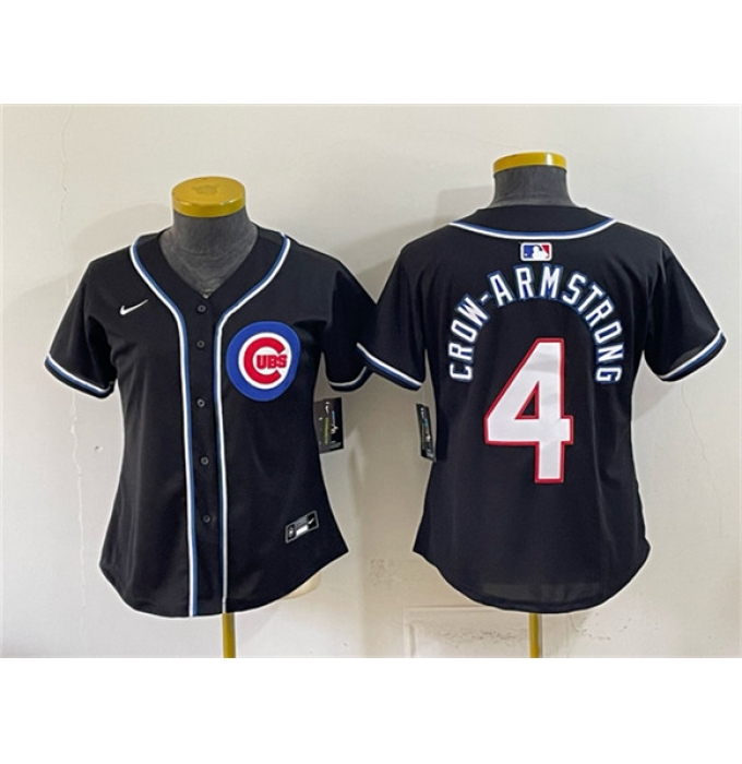 Women's Chicago Cubs #4 Pete Crow-Armstrong 2026 Fashion Replica Black Out Stitched Baseball Jersey(Run Small)