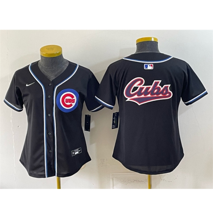 Women's Chicago Cubs Team Big Logo 2026 Fashion Replica Black Out Stitched Baseball Jersey(Run Small)