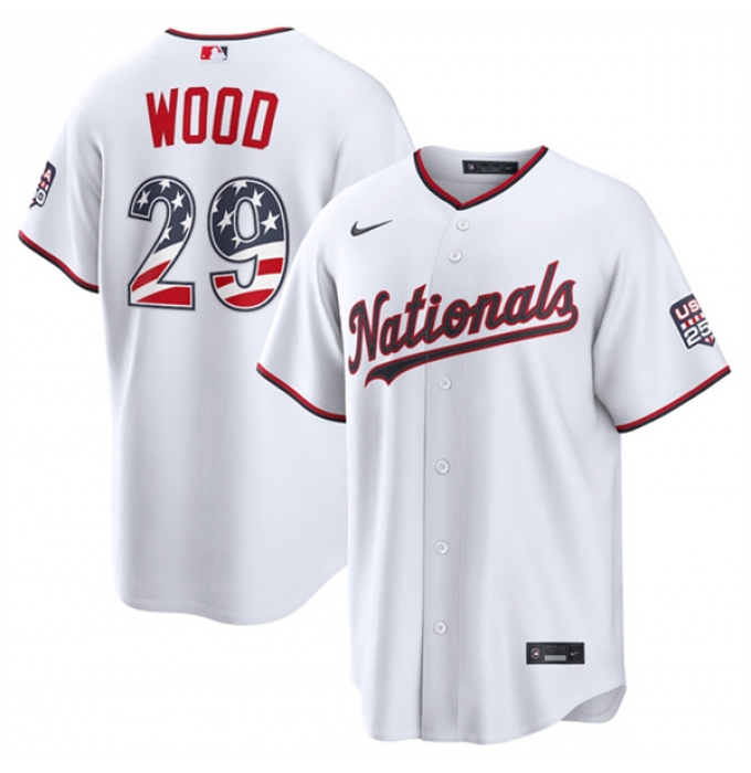 Men's Washington Nationals #29 James Wood White USA 250 Fourth of July Home Stitched Baseball Jersey