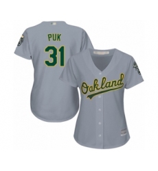 Women's Oakland Athletics #31 A.J. Puk Authentic White Home Cool Base Baseball Player Jersey