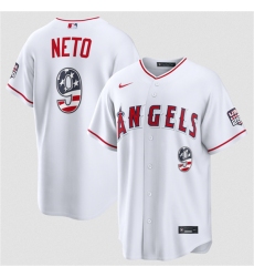 Men's Los Angeles Angels #9 Zach Neto 2026 White USA 250 Fourth of July Home Stadium Stitched Baseball Jersey