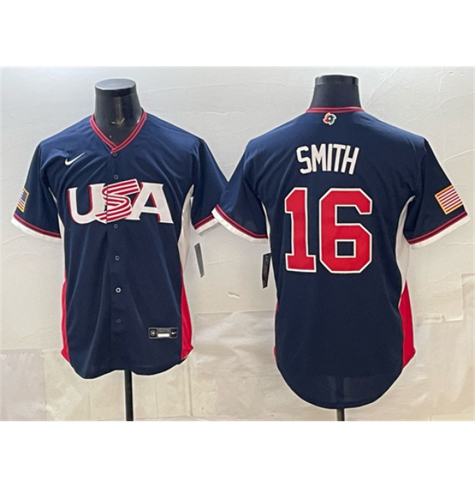 Men's USA Baseball #16 Will Smith Navy 2026 World Baseball Classic Road Stadium Stitched Jersey