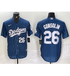 Men's Los Angeles Dodgers #26 Tony Gonsolin Navy Blue Pinstripe Stitched MLB Cool Base Nike Jerseys