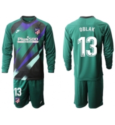 Atletico Madrid #13 Oblak Green Goalkeeper Long Sleeves Soccer Club Jersey