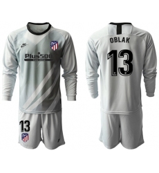 Atletico Madrid #13 Oblak Grey Goalkeeper Long Sleeves Soccer Club Jersey