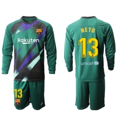 Barcelona #13 Neto Green Goalkeeper Long Sleeves Soccer Club Jersey
