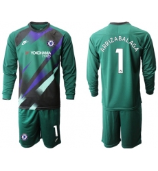 Chelsea #1 Arrizabalaga Green Goalkeeper Long Sleeves Soccer Club Jersey