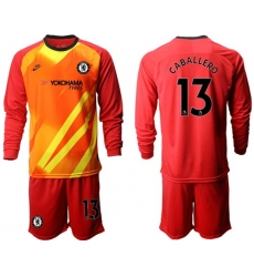 Chelsea #13 Caballero Red Goalkeeper Long Sleeves Soccer Club Jersey