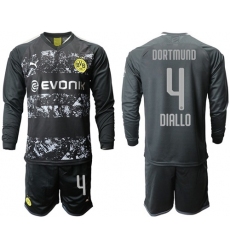 Dortmund #4 Diallo Away Long Sleeves Soccer Club Jersey