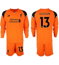 Liverpool #13 Alisson Orange Goalkeeper Long Sleeves Soccer Club Jersey