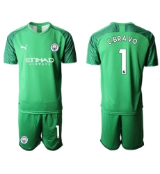 Manchester City #1 C.Bravo Green Goalkeeper Soccer Club Jersey
