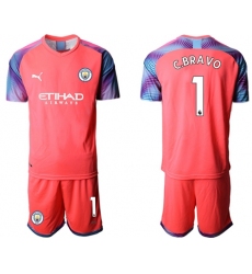 Manchester City #1 C.Bravo Pink Goalkeeper Soccer Club Jersey