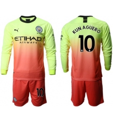 Manchester City #10 Kun Aguero Third Long Sleeves Soccer Club Jersey