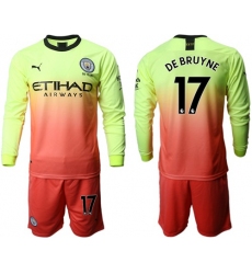 Manchester City #17 De Bruyne Third Long Sleeves Soccer Club Jersey