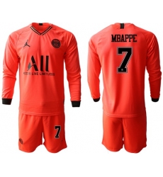 Paris Saint-Germain #7 Mbappe Red Jordan Long Sleeves Soccer Club Jersey