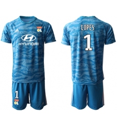Lyon #1 Lopes Blue Goalkeeper Soccer Club Jersey