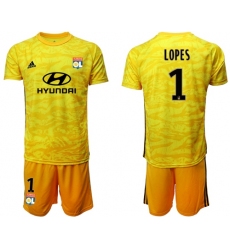 Lyon #1 Lopes Yellow Goalkeeper Soccer Club Jersey