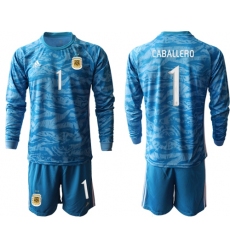 Argentina #1 Caballero Blue Long Sleeves Goalkeeper Soccer Country Jersey