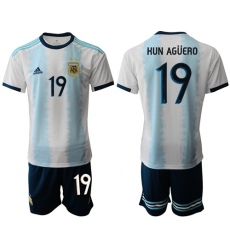 Argentina #19 Kun Aguero Home Soccer Country Jersey