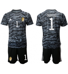 Belgium #1 Courtois Black Goalkeeper Soccer Country Jersey
