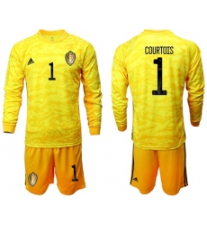 Belgium #1 Courtois Yellow Long Sleeves Goalkeeper Soccer Country Jersey