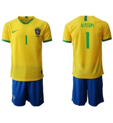 Brazil #1 Alisson Home Soccer Country Jersey