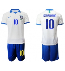 Brazil #10 Ronaldinho White Soccer Country Jersey