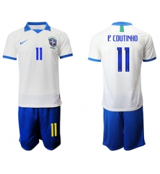 Brazil #11 P.Coutinho White Soccer Country Jersey