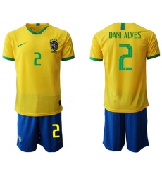 Brazil #2 Dani Alves Home Soccer Country Jersey