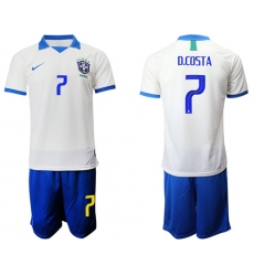 Brazil #7 D.Costa White Soccer Country Jersey