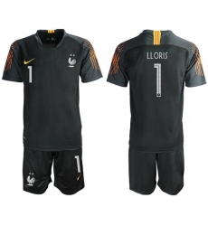 France #1 LLORIS Black Goalkeeper Soccer Country Jersey1