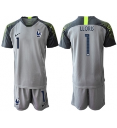 France #1 LLORIS Grey Goalkeeper Soccer Country Jersey1