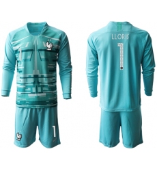 France #1 LLORIS Light Blue Goalkeeper Long Sleeves Soccer Country Jersey
