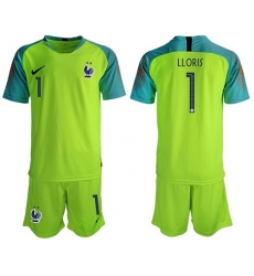 France #1 LLORIS Shiny Green Goalkeeper Soccer Country Jersey