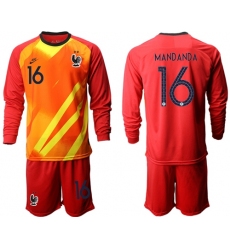 France #16 Mandanda Red Goalkeeper Long Sleeves Soccer Country Jersey