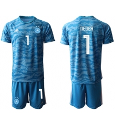 Germany #1 Neuer Blue Goalkeeper Soccer Country Jersey