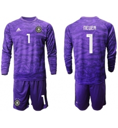 Germany #1 Neuer Purple Goalkeeper Long Sleeves Soccer Country Jersey
