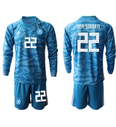 Germany #22 Ter Stegen Blue Goalkeeper Long Sleeves Soccer Country Jersey