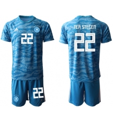 Germany #22 Ter Stegen Blue Goalkeeper Soccer Country Jersey