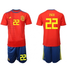 Spain #22 Isco Home Soccer Country Jersey