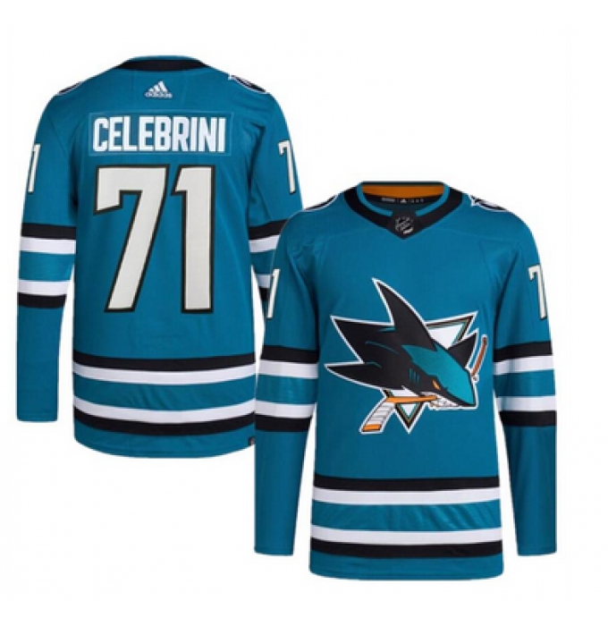 Men's San Jose Sharks #71 Macklin Celebrini Teal Adidas NHL Stitched Jersey