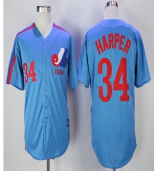 Mitchell And Ness Montreal Expos #34 Bryce Harper Blue Throwback Stitched MLB Jersey