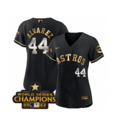 Women's Houston Astros #44 Yordan Alvarez Black Gold 2022 World Serise Champions Stitched Baseball Jersey