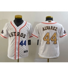 Youth Houston Astros #44 Yordan Alvarez Number 2023 White Gold World Serise Champions Cool Base Stitched Jersey1