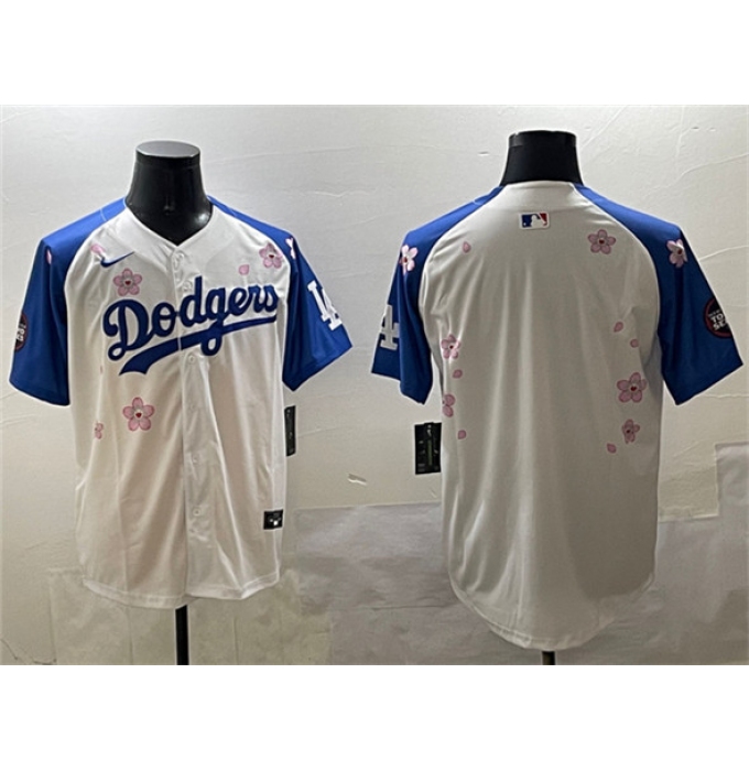 Men's Los Angeles Dodgers Blank White Royal 2025 Tokyo Series Limited Stitched Baseball Jersey
