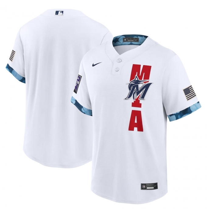 Men's Miami Marlins Blank Nike White 2021 MLB All-Star Game Replica Jersey
